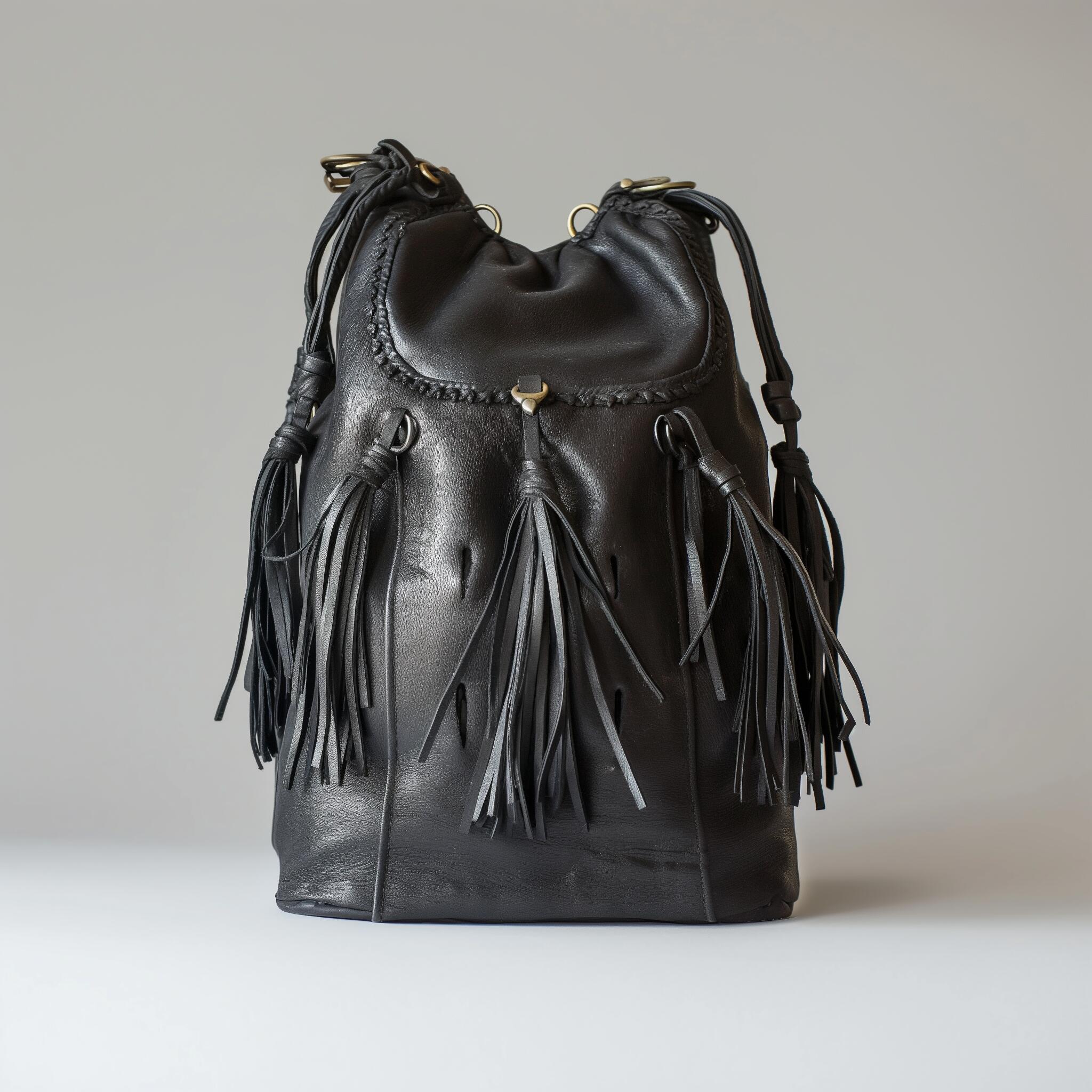 "Black Tassel Bucket Bag"